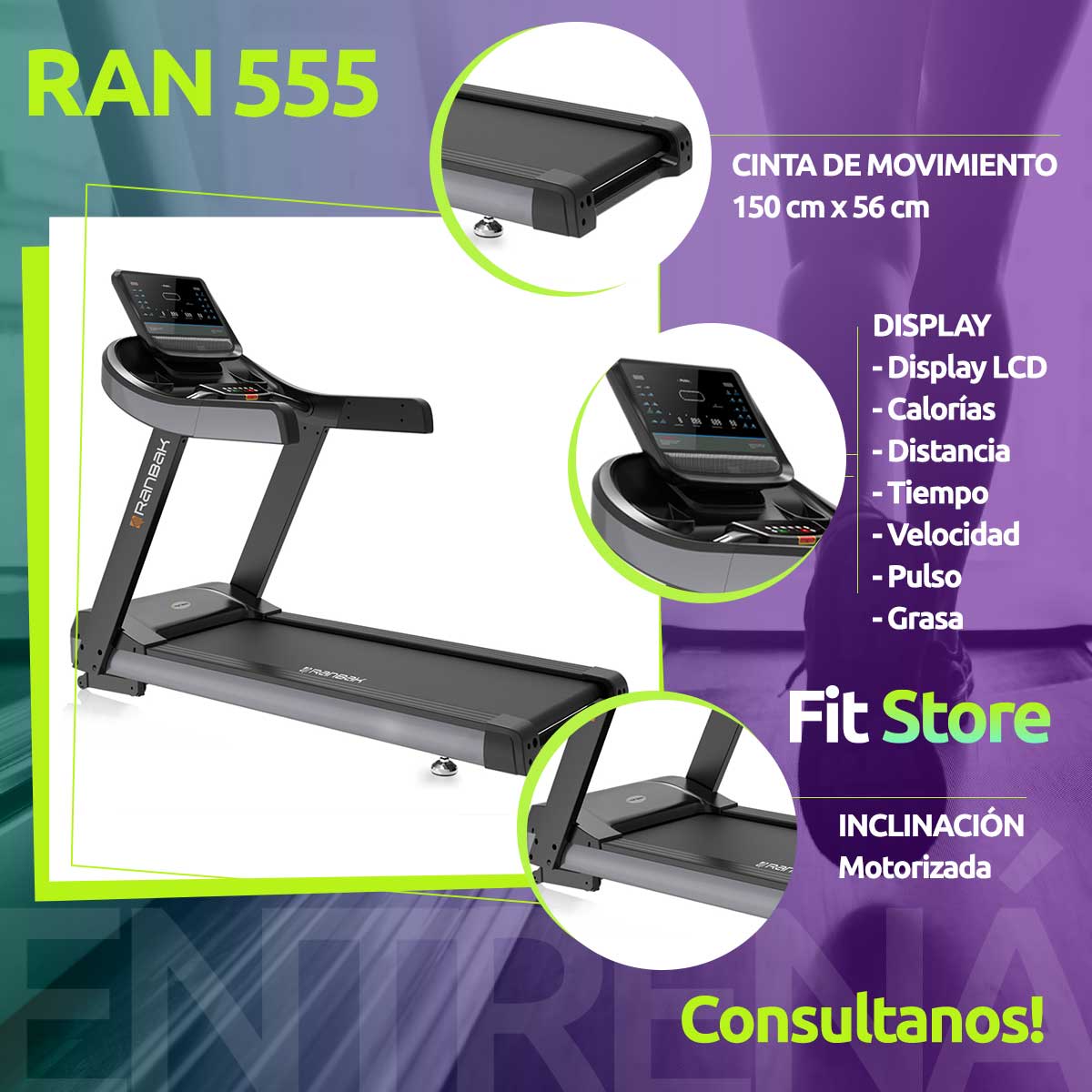 Cinta para Correr y Caminar Ran 555 - Fit Store - Equipos Fitness Hogar