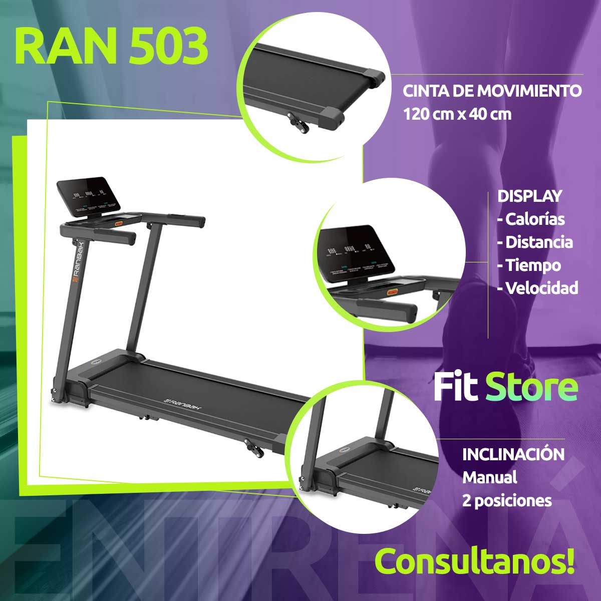 Cinta para correr Ran 507 - Muek - Equipamiento Fitness