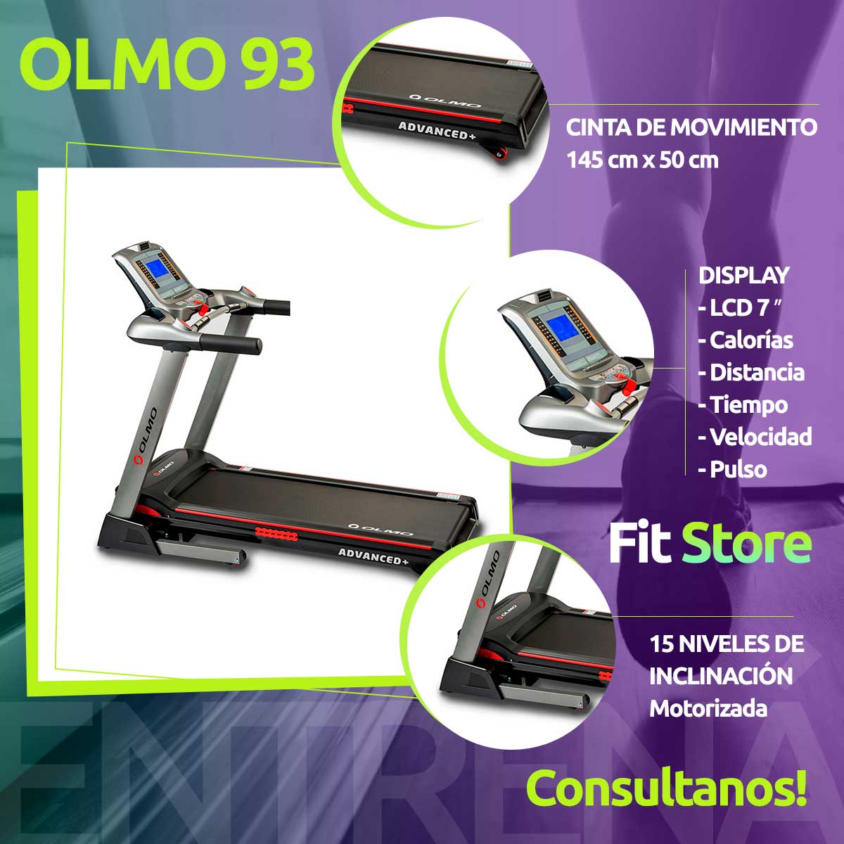 Cinta para correr Olmo ADVANCED+ 93 - Fit Store - Equipos Fitness